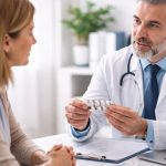 Consultation entre un patient et un médecin évoquant le coût des médicaments innovants et leur impact sur les remboursements santé.