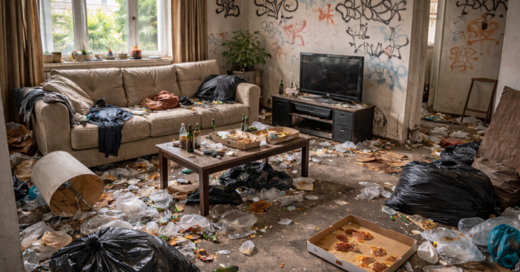 Appartement vandalisé après squat, exemple de sinistre pouvant être pris en charge par une assurance habitation squat.