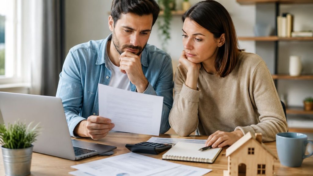Couple cherchant à sécuriser son crédit immobilier face aux imprévus de la vie