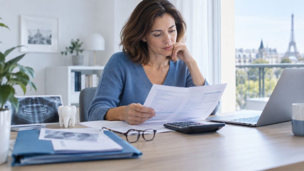 Salariée comparant les remboursements de sa mutuelle d’entreprise pour des frais d’optique et dentaires