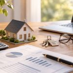 Crédit immobilier après 50 ans avec maison, calculatrice et documents de financement